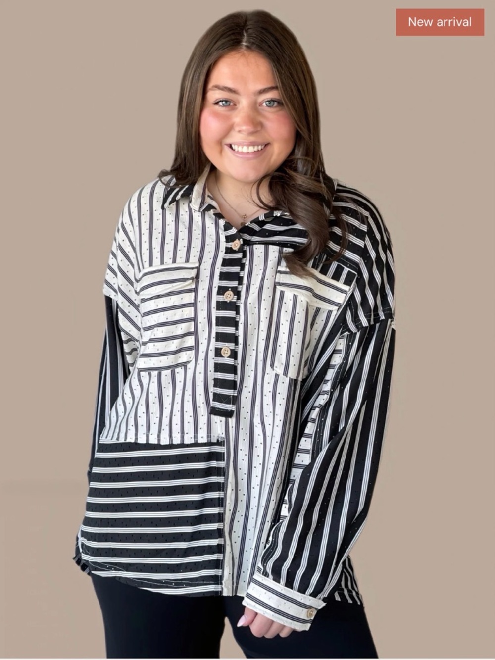 Black & White Striped Button-Front Blouse - Unbranded